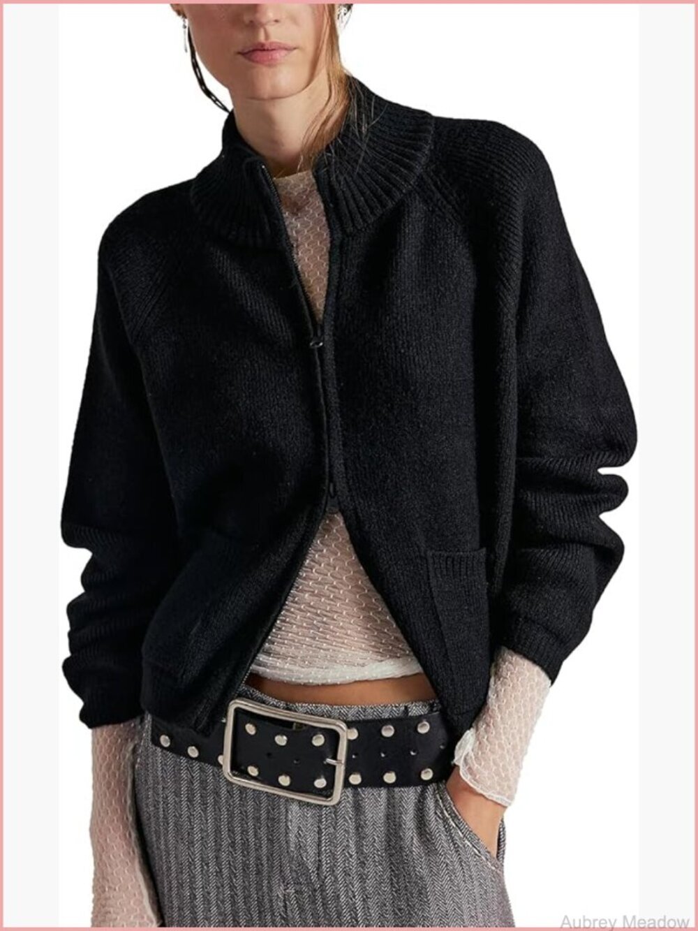 Zip Up Chunky Knit Cardigan Sweater Jacket with Pockets